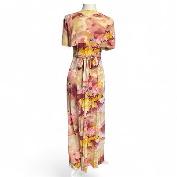 Vintage Maxi Dress Size 11 Small Abstract Print Flutter Sleeves Boho 60s 70s - Picture 3 of 9